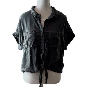 Anthropologie Cloth & Stone Women’s M Gray Tencel Button‎ Down Shirt Pockets